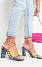 Strappy Square Toe Block Heeled Sandals-2