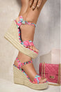 Printed Espadrille Sole Ankle Strap Wedge Sandals-2