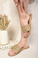 Open Toe Embellished Flat Sandals-6