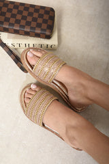 Open Toe Embellished Flat Sandals-5
