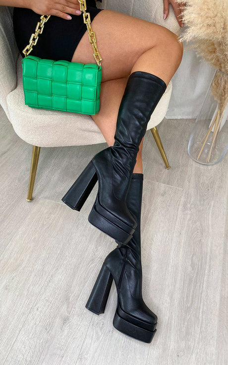 Block High Heel Boots with Zip Detail-4