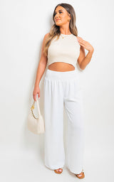 Elastic High Waist Wide Leg Trousers