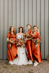 Florence Waterfall Dress in Burnt Orange Satin