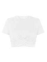 Women's Knitted Short Slim Fit T-Shirt with Navel and Knot