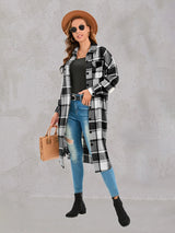 Women's Leopard Plaid Print Plush Stitching Contrast Color Warm Long Sleeve Jacket