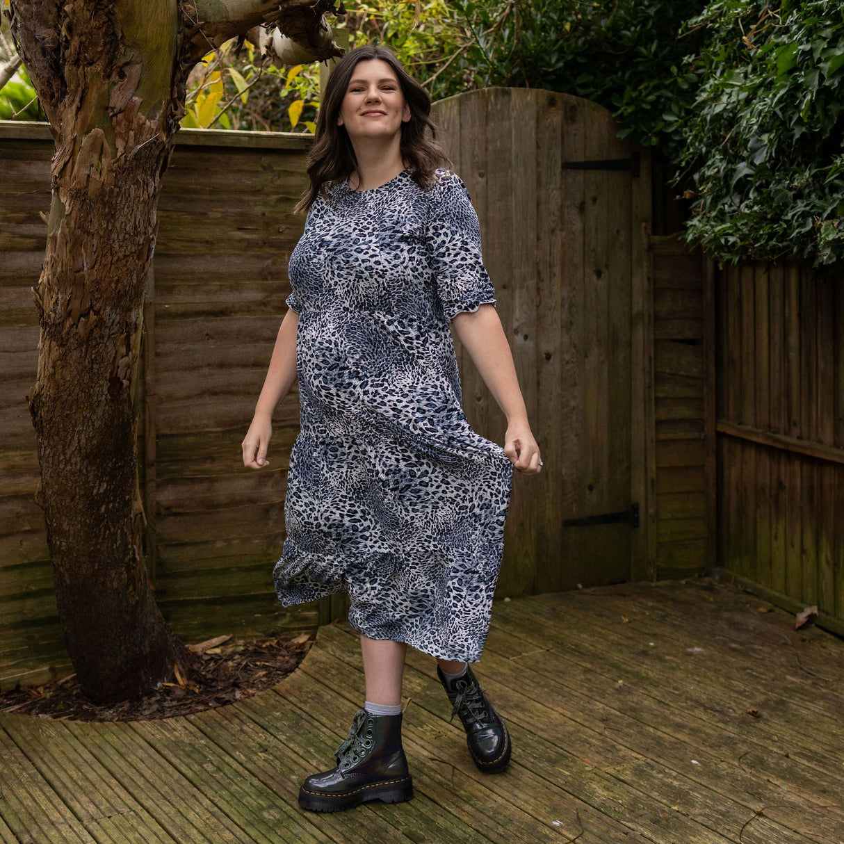 The Midi Breastfeeding Dress - Grey Leopard Cotton