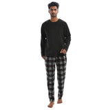 Men's Long Sleeve Thermal Fleece Pyjama Set in Black and Red.