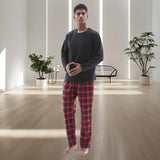 Men's Cozy Thermal Fleece Lounge Set with Check Flannel Pant