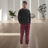 Men's Cozy Thermal Fleece Lounge Set with Check Flannel Pant