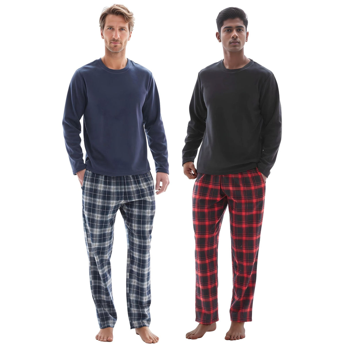 Men's Cozy Thermal Fleece Lounge Set with Check Flannel Pant