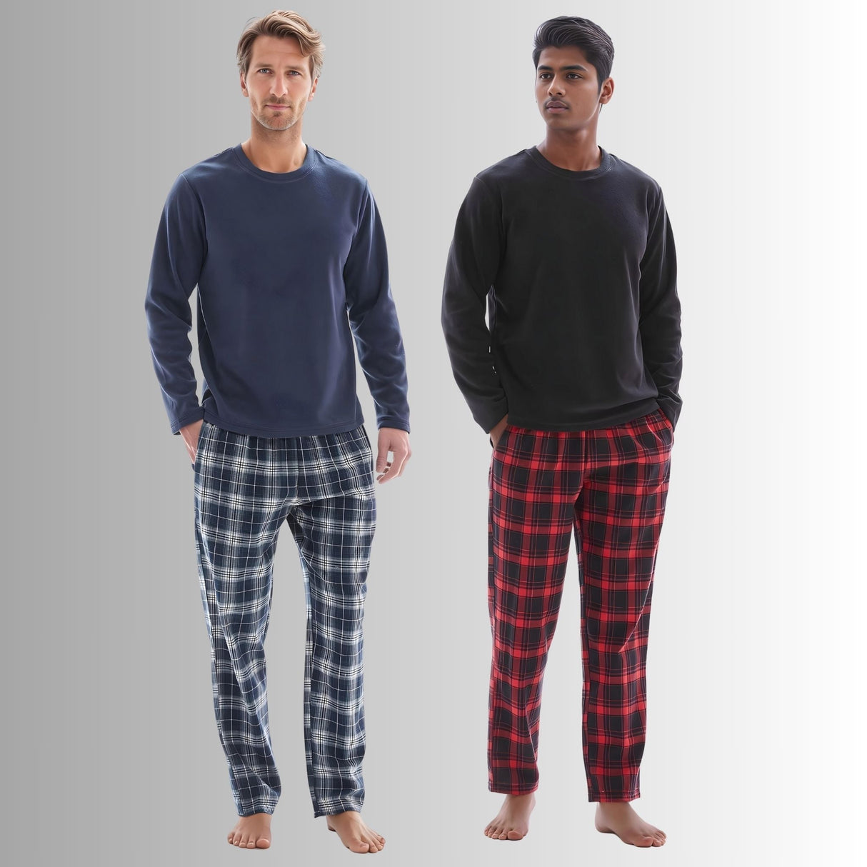 Men's Cozy Thermal Fleece Lounge Set with Check Flannel Pant