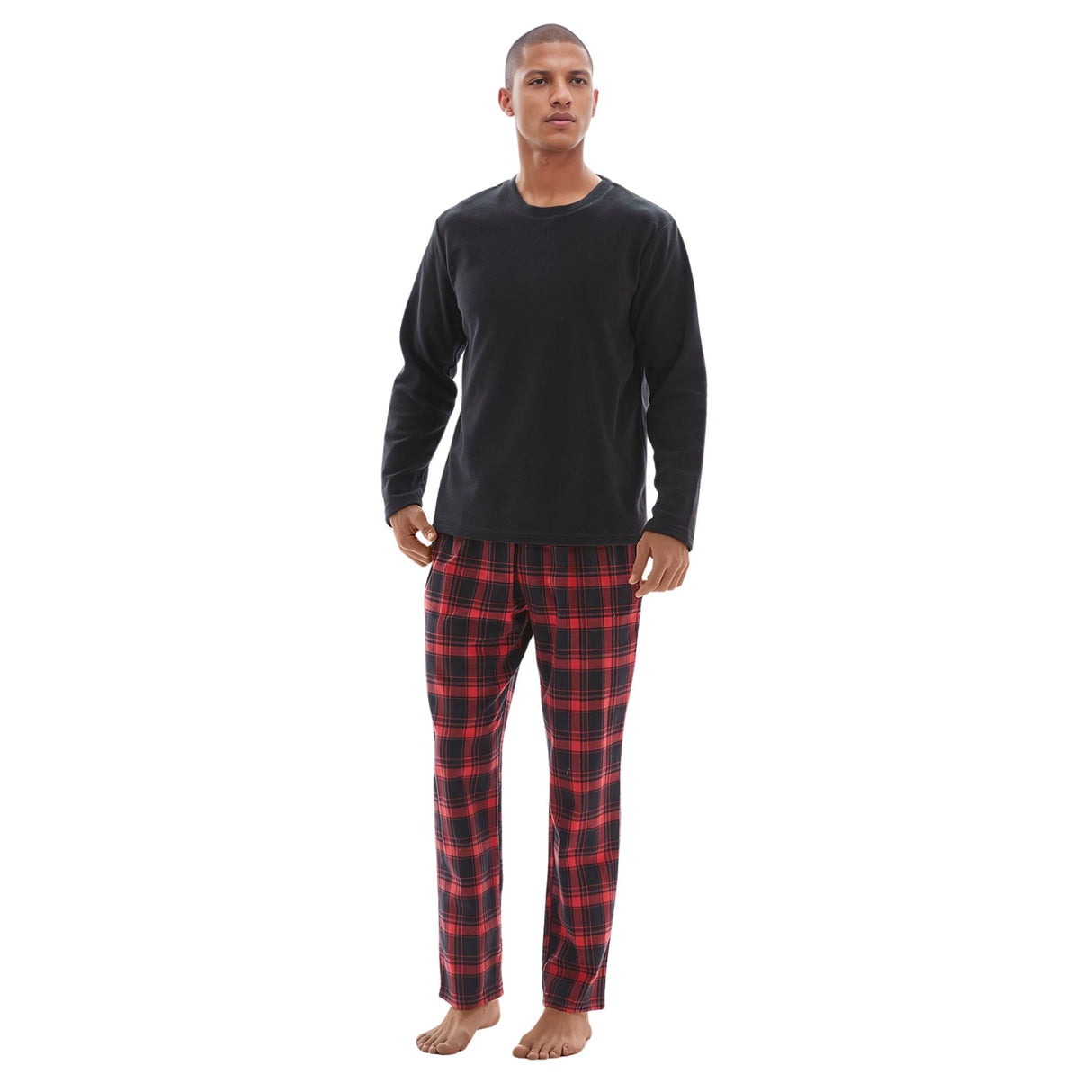 Men's Cozy Thermal Fleece Lounge Set with Check Flannel Pant