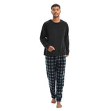 Men's Black Long Sleeve Pyjama Set made of Fleece Loungewear.