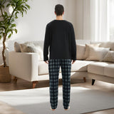 Men's Black Long Sleeve Pyjama Set made of Fleece Loungewear.