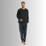 Men's Black Long Sleeve Pyjama Set made of Fleece Loungewear.