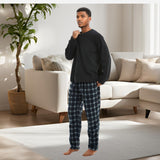Men's Black Long Sleeve Pyjama Set made of Fleece Loungewear.