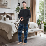 Mens Navy Check Thermal Fleece Pyjama Set with Luxury Design
