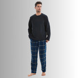 Mens Navy Check Thermal Fleece Pyjama Set with Luxury Design
