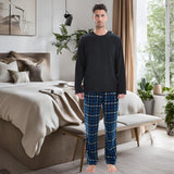 Mens Navy Check Thermal Fleece Pyjama Set with Luxury Design