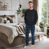 Mens Navy Check Thermal Fleece Pyjama Set with Luxury Design
