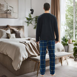 Mens Navy Check Thermal Fleece Pyjama Set with Luxury Design