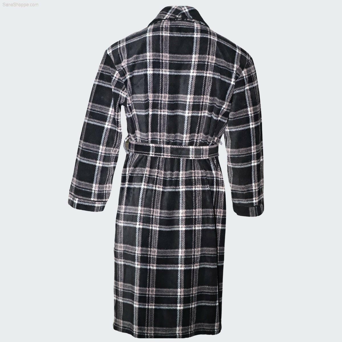 Men's Soft Warm Fleece Dressing Gown with Checkered Pattern