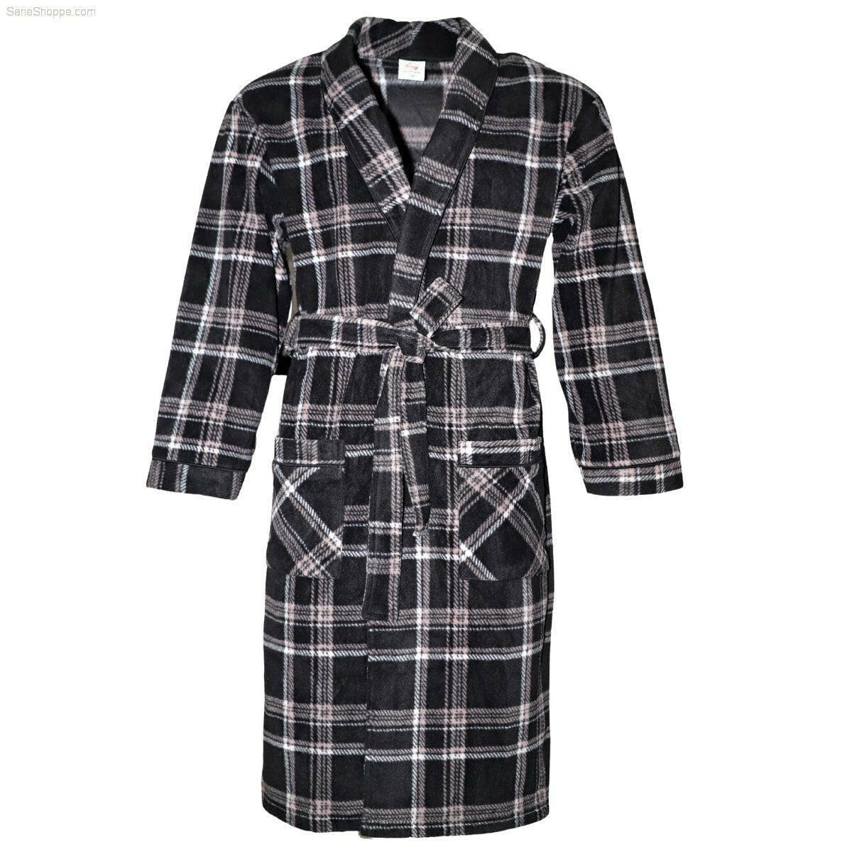 Men's Soft Warm Fleece Dressing Gown with Checkered Pattern