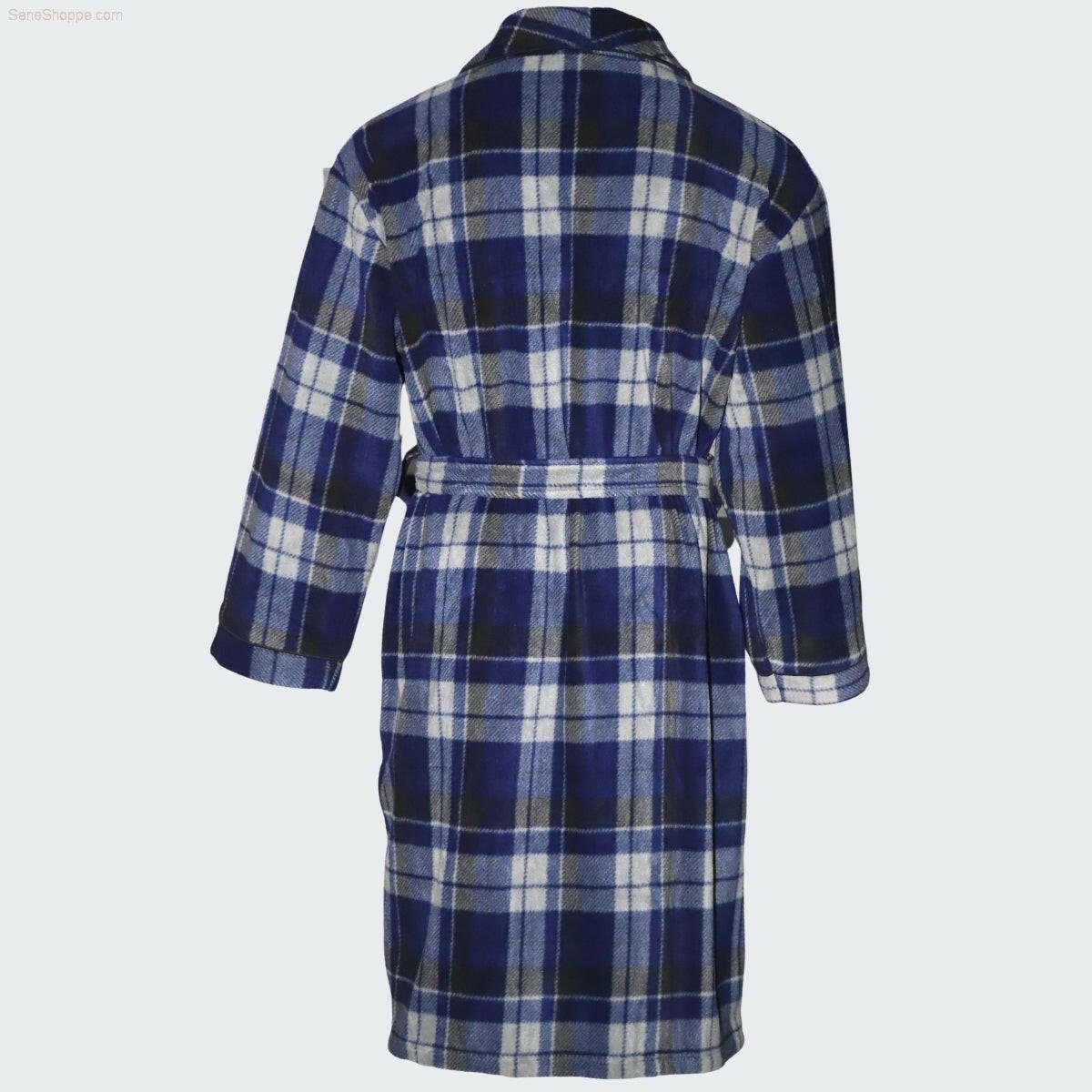 Men's Soft Warm Fleece Dressing Gown with Checkered Pattern