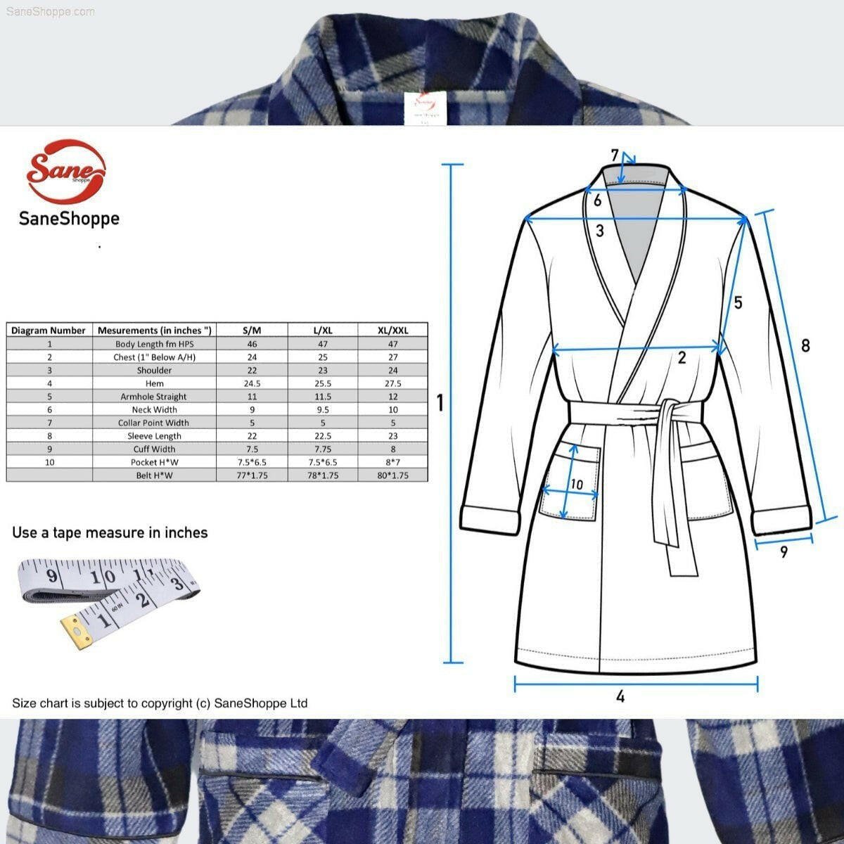 Men's Soft Warm Fleece Dressing Gown with Checkered Pattern