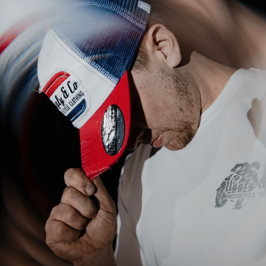 White & Red Flattrack Cap