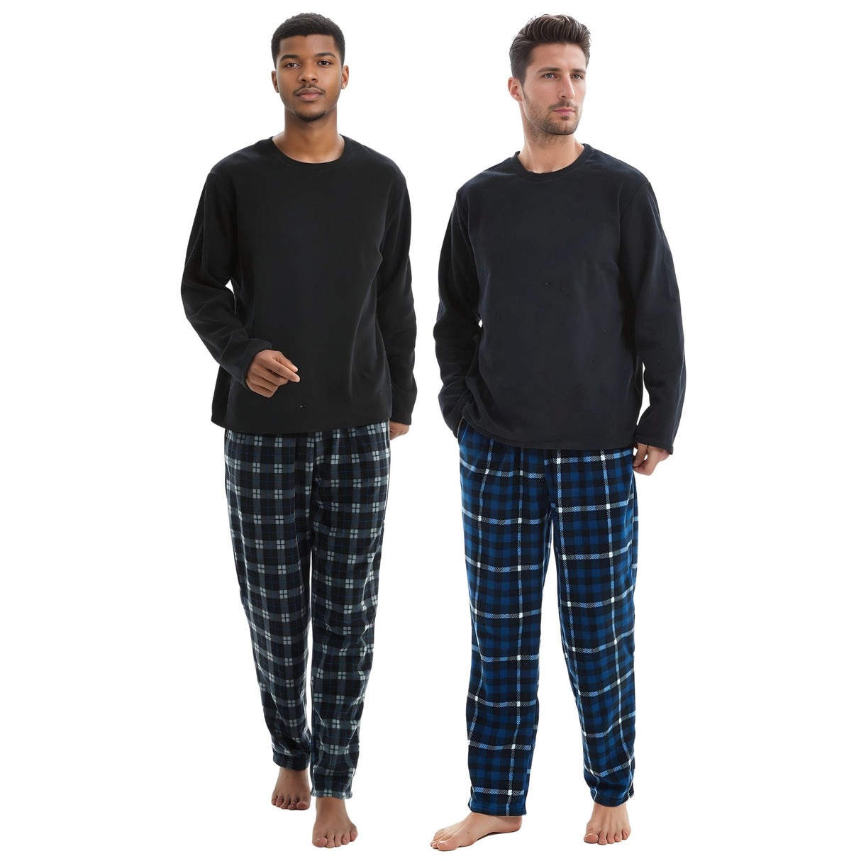 Mens Navy Check Thermal Fleece Pyjama Set with Luxury Design