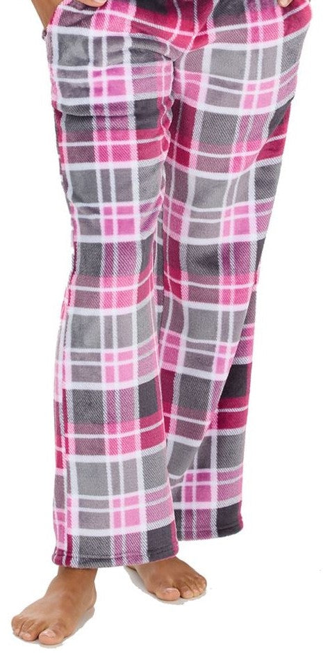 P689 TEEN/ADULT PINK CHECK FLEECE LOUNGE PANTS