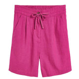 Womens Linen Blend Knee Shorts - 2575