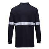 Portwest FR03 Flame Resistant Anti-Static Long Sleeve Polo Shirt with Reflective Tape