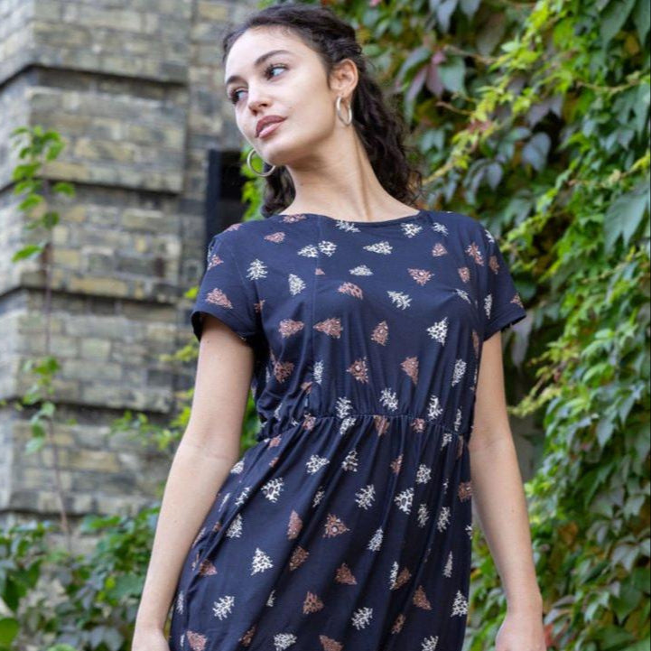 The Knee Length Breastfeeding Dress - Brown Leopard Tree
