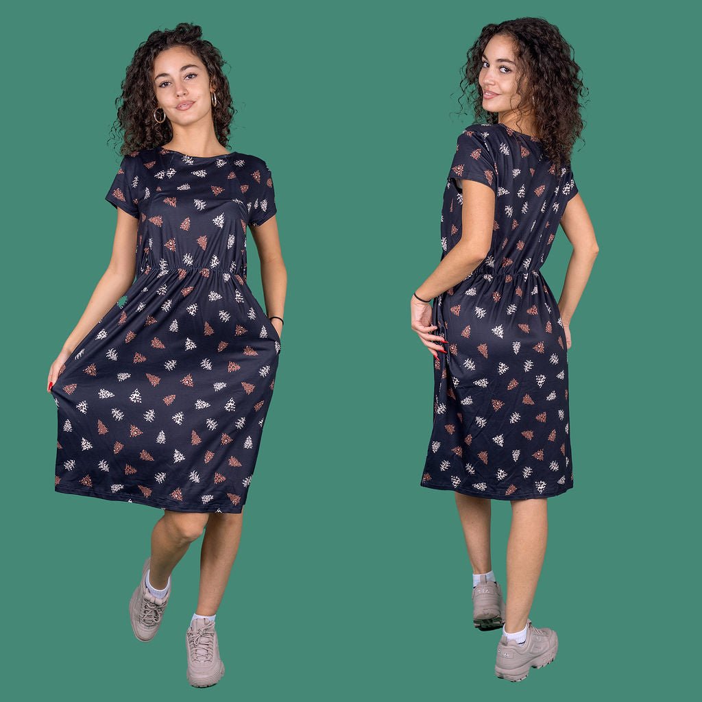 The Knee Length Breastfeeding Dress - Brown Leopard Tree