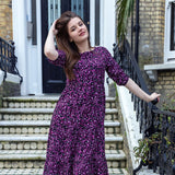 The Midi Breastfeeding Dress - Purple Leopard