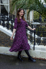 The Midi Breastfeeding Dress - Purple Leopard