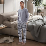 Men's Pyjama Sets: Fleece Top with Cotton Bottoms in Grey and Black