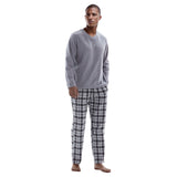 Men's Pyjama Sets: Fleece Top with Cotton Bottoms in Grey and Black