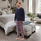 Men's Long Sleeve Pyjama Sets with Fleece Top and Cotton Flannelette Pajama Pants