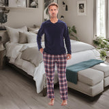 Men's Long Sleeve Pyjama Sets with Fleece Top and Cotton Flannelette Pajama Pants