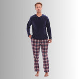 Men's Long Sleeve Pyjama Sets with Fleece Top and Cotton Flannelette Pajama Pants