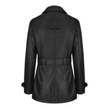 Women's Leather Belted Trench Car Coat | Black