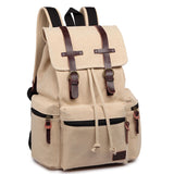 Unisex Real Leather Canvas Backpack Large School Shoulder Bag Rucksack