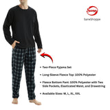 Men's Black Long Sleeve Pyjama Set made of Fleece Loungewear.