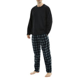 Men's Black Long Sleeve Pyjama Set made of Fleece Loungewear.