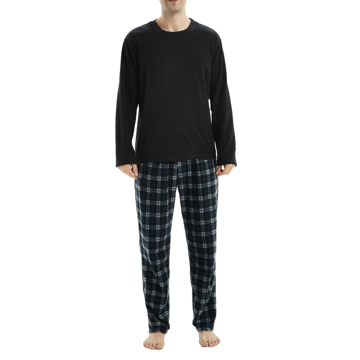 Men's Black Long Sleeve Pyjama Set made of Fleece Loungewear.