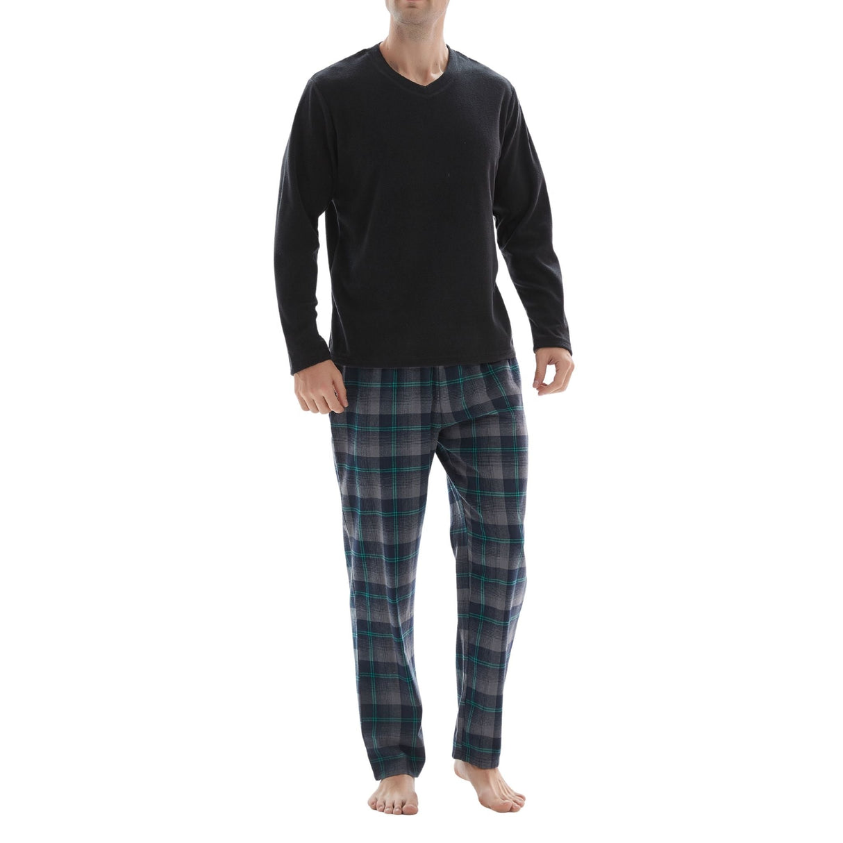 Men’s Checkered Pattern Pyjamas with Fleece Top and Cotton Bottoms Loungewear.