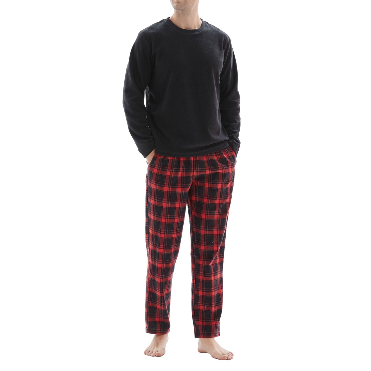 Men's Cozy Thermal Fleece Lounge Set with Check Flannel Pant